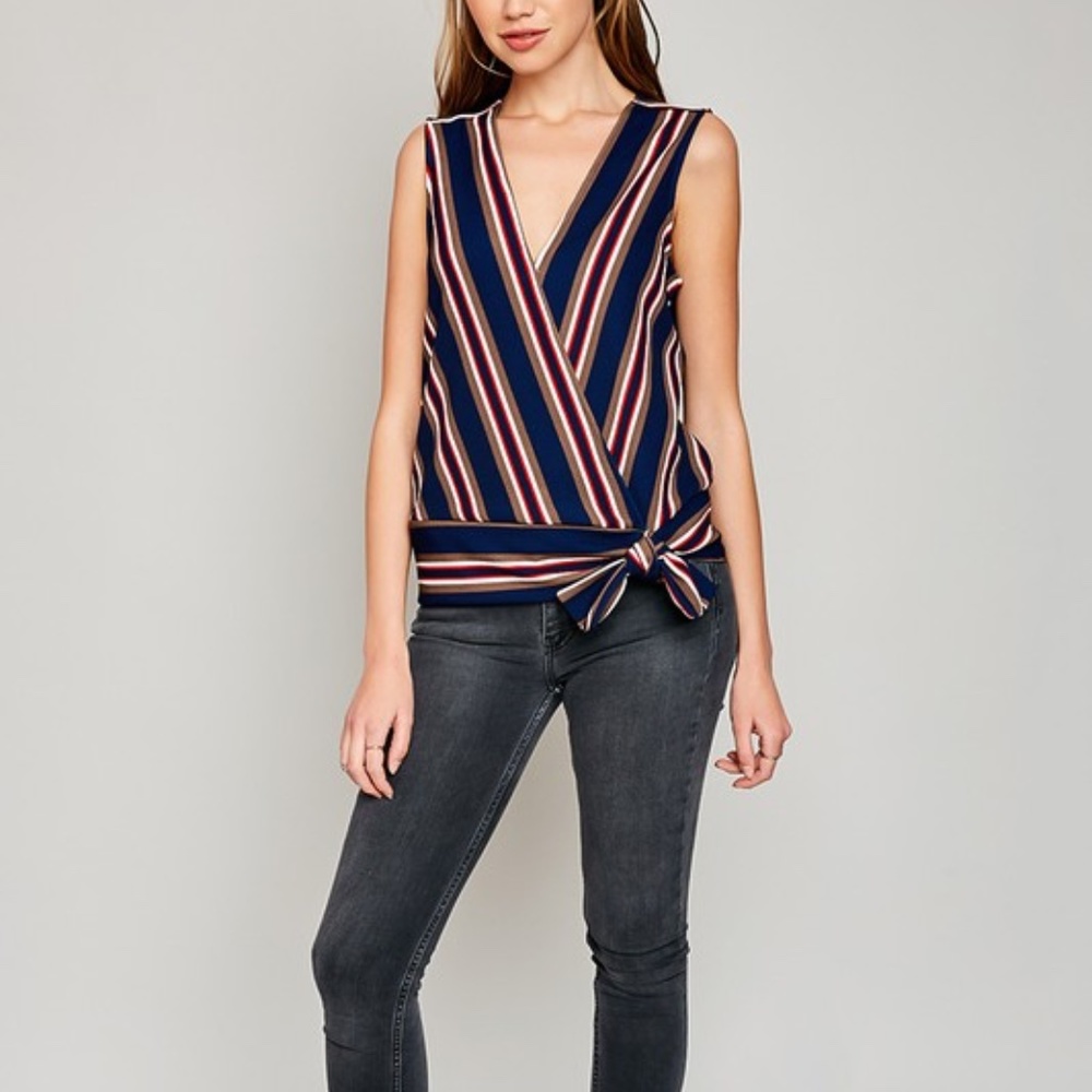 NWT Red, White and Blue Striped Wrap Top